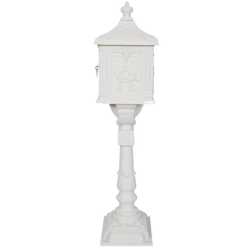 Retro Mid-century Aluminum Cast Mailbox with Post and Keys, Locking Residential Rust-Proof Security Postal Mailboxes