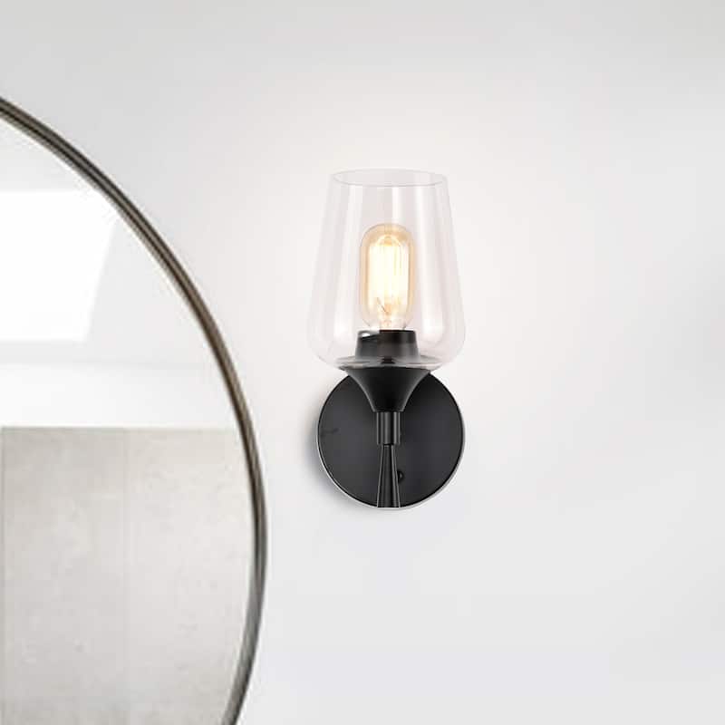 Matte Black 1-Light Indoor Wall Sconce with Clear Glass Shade
