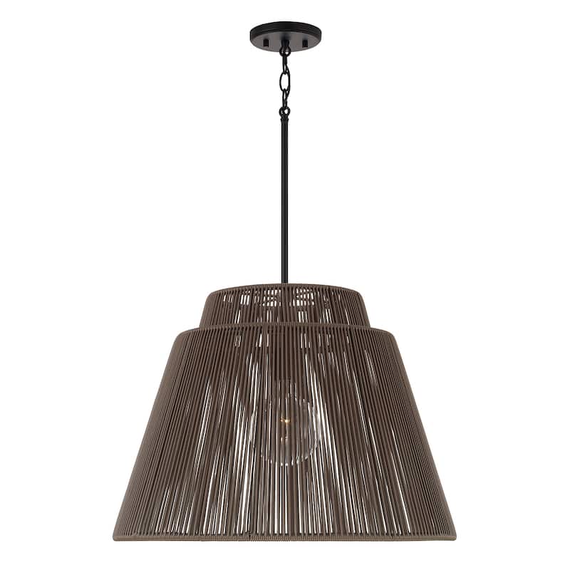 24" W x 17.25" H 1-Light Indoor Outdoor Pendant in Matte Black and Hand-wrapped Resin Rope - 23"W x 17"H - Umber and Black