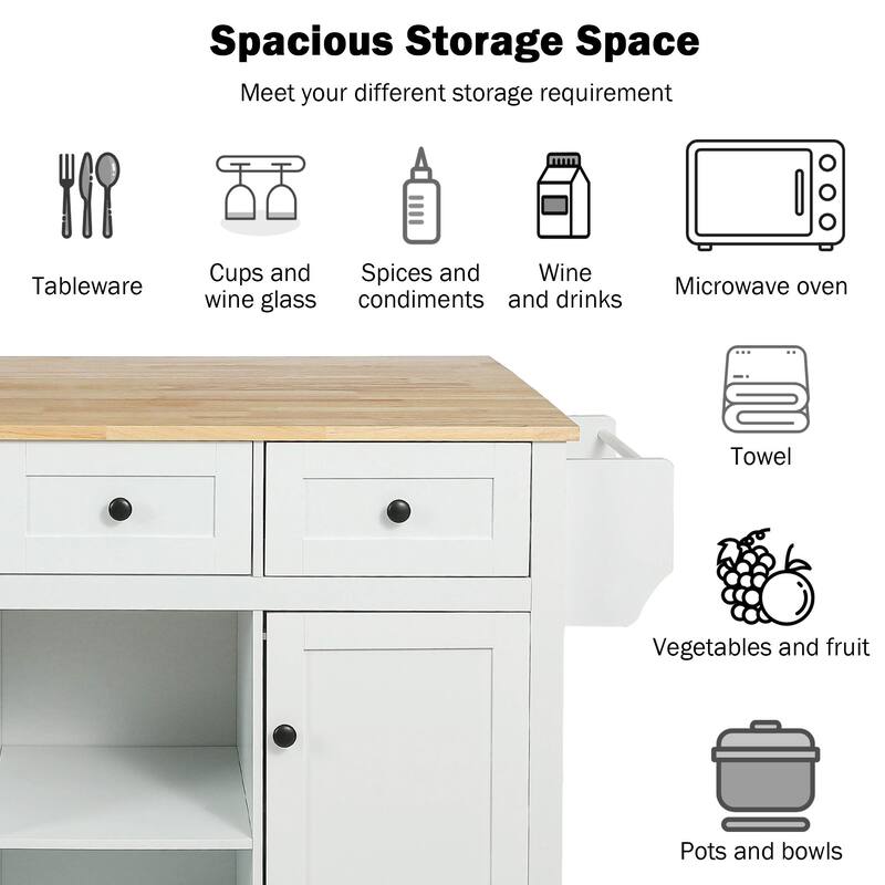 Black/Blue/White MDF Kitchen Cart Multifunctional with Storage Cabinet and 3 Drawers
