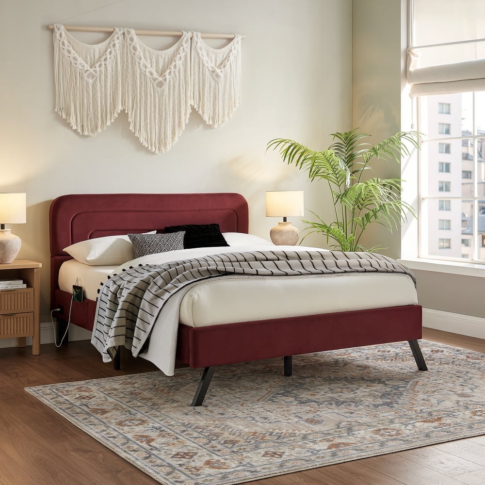Studio Living Ashton Full Upholstered Bed in Velvet Fabric