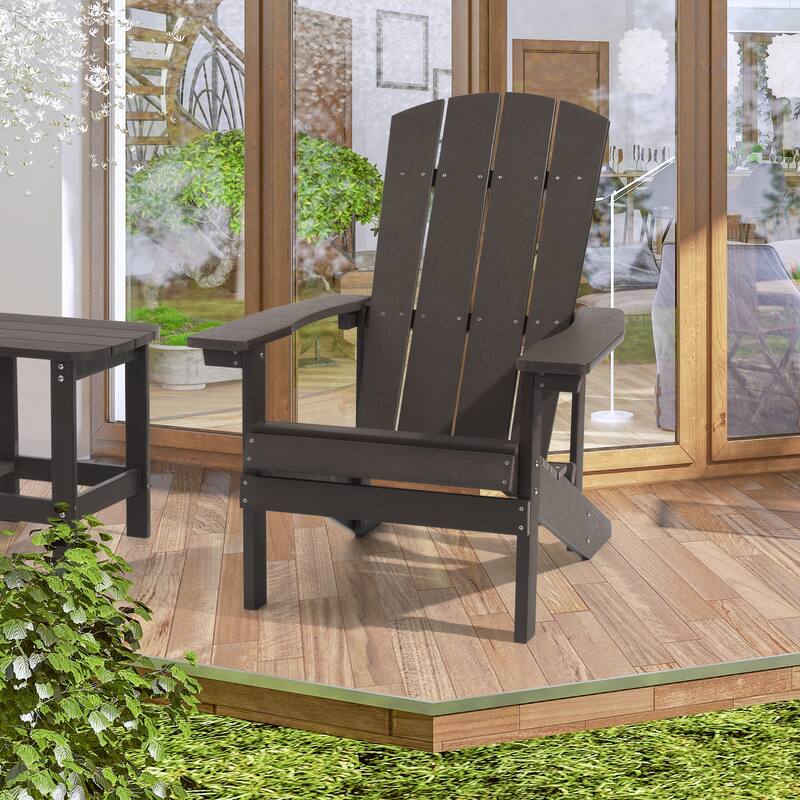 BONOSUKI Patio Adirondack Chair with Cupholder Weather Resistant Chair - Coffee