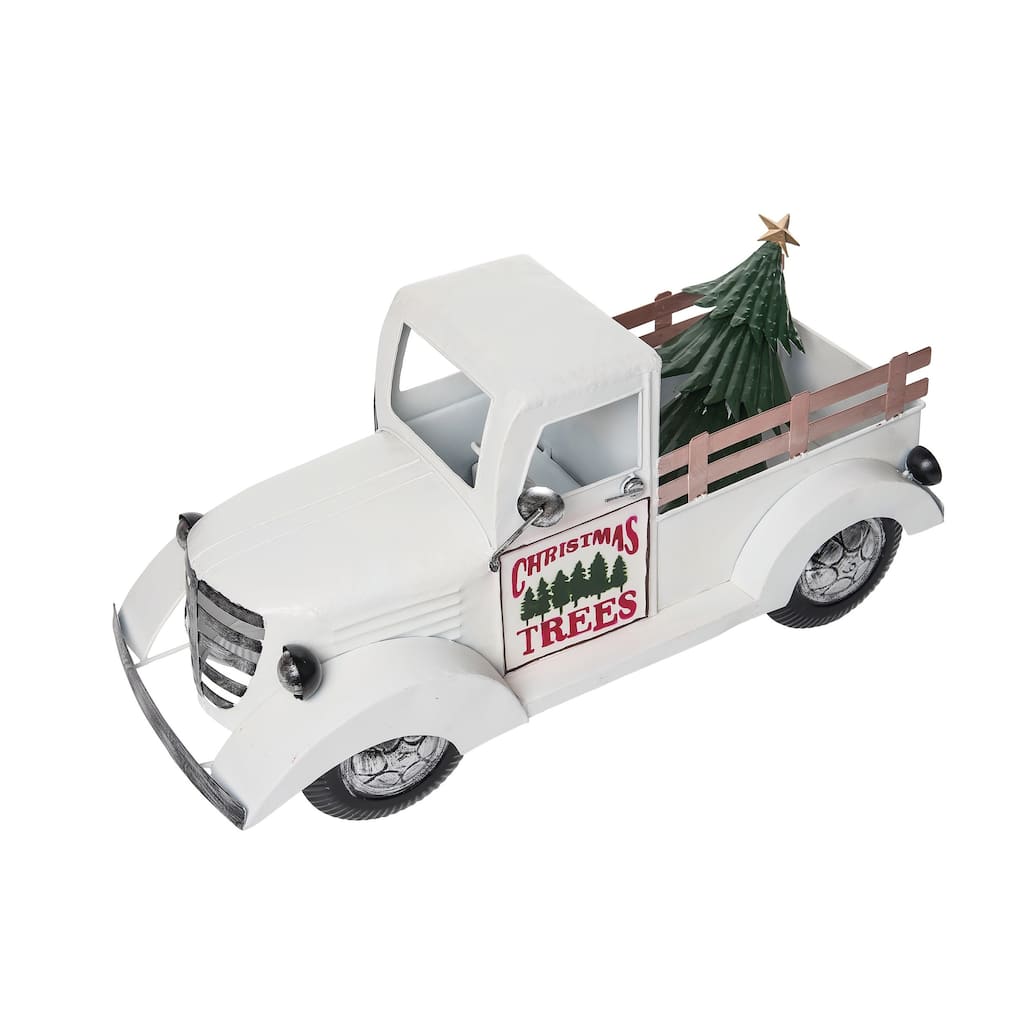 Transpac Metal 22 in. White Christmas Tree Farm Truck Décor
