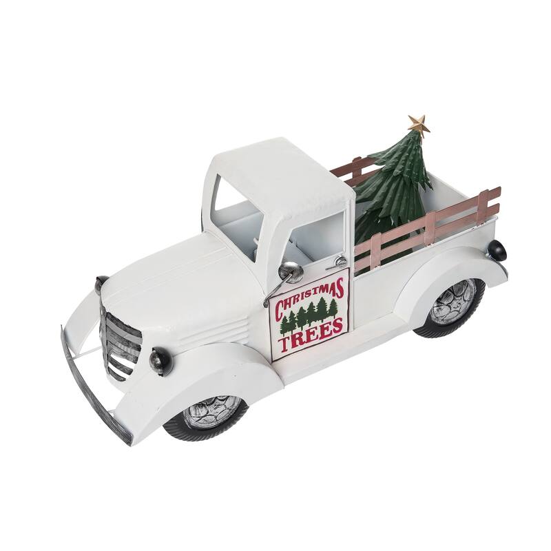Transpac Metal 22 in. White Christmas Tree Farm Truck Décor