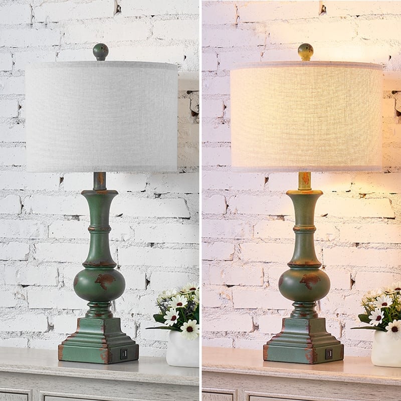 KAWOTI 25.5" Framhouse Table Lamp Set with USB Ports, Bulbs(Set of 2) - W12" x H25.5"
