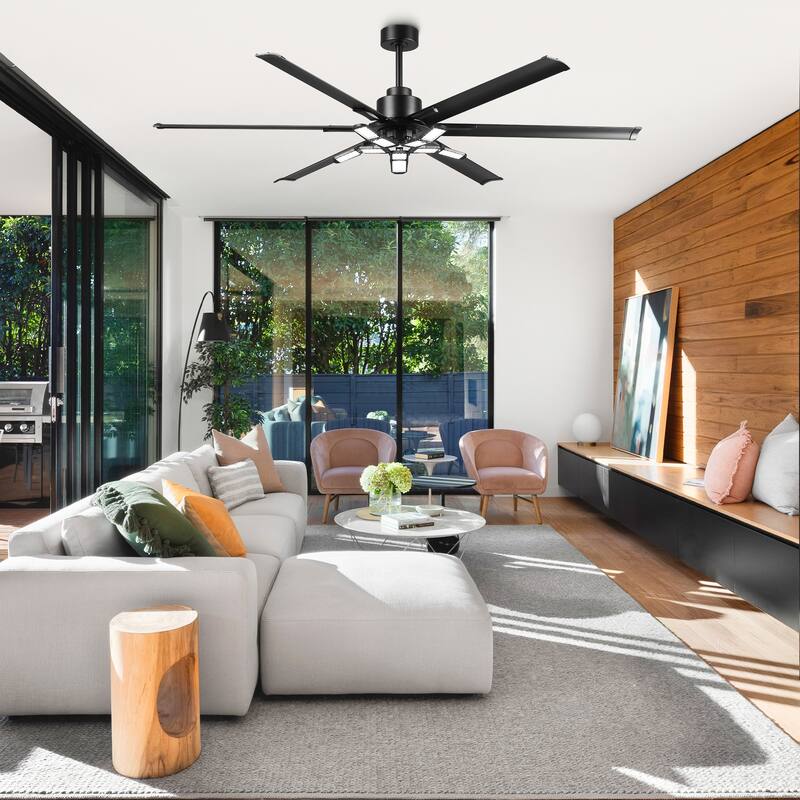 72" Industrial Matte Black Garage Large Ceiling Fan with Foldable LED Light and Remote