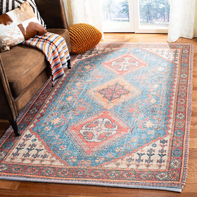 SAFAVIEH Handmade Saffron Aracely Modern Tribal Cotton Rug - 3' x 5' - Navy/Red