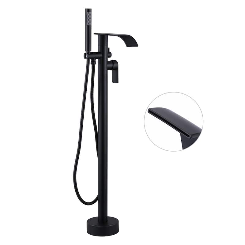 WOWOW Single-Handle Freestanding Waterfall Tub Faucet with Handshower - Matte Black