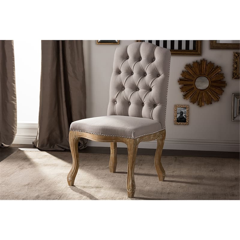 Elegant Dining Chair - Linen Upholstery, Solid Oak Frame, Modern Comfort Chair, Beige Accent Furniture - 40.56