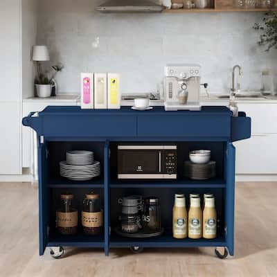 53" Rolling Kitchen Island w/ Drop Leaf,Spice Rack,Adjustable Shelves