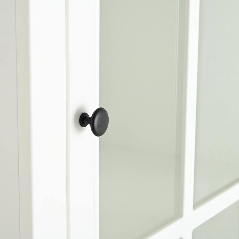 75.25'' Tall Freestanding Pantry Cabinet with Glass Door & Lattice Window, Farmhouse Display Cabinets with Storage