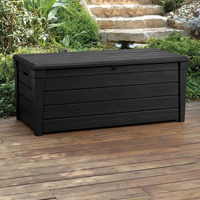 Keter Brightwood Plastic 120 Gallon Deck Box Storage Container