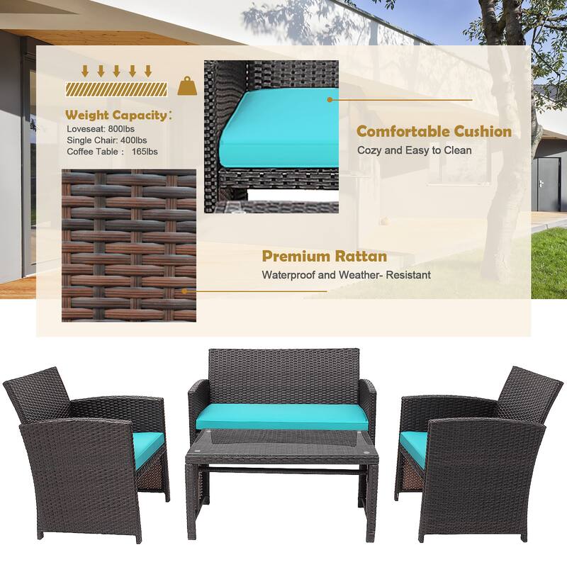 Costway 8PCS Patio Rattan Furniture Set Cushioned Chair Sofa Coffee