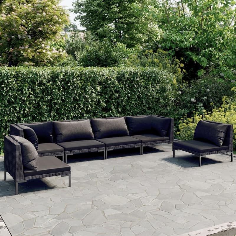 vidaXL Patio Lounge Set Outdoor Sectional Sofa Set Table Poly Rattan Dark Grey - 27.6" x 27.6" x 24"