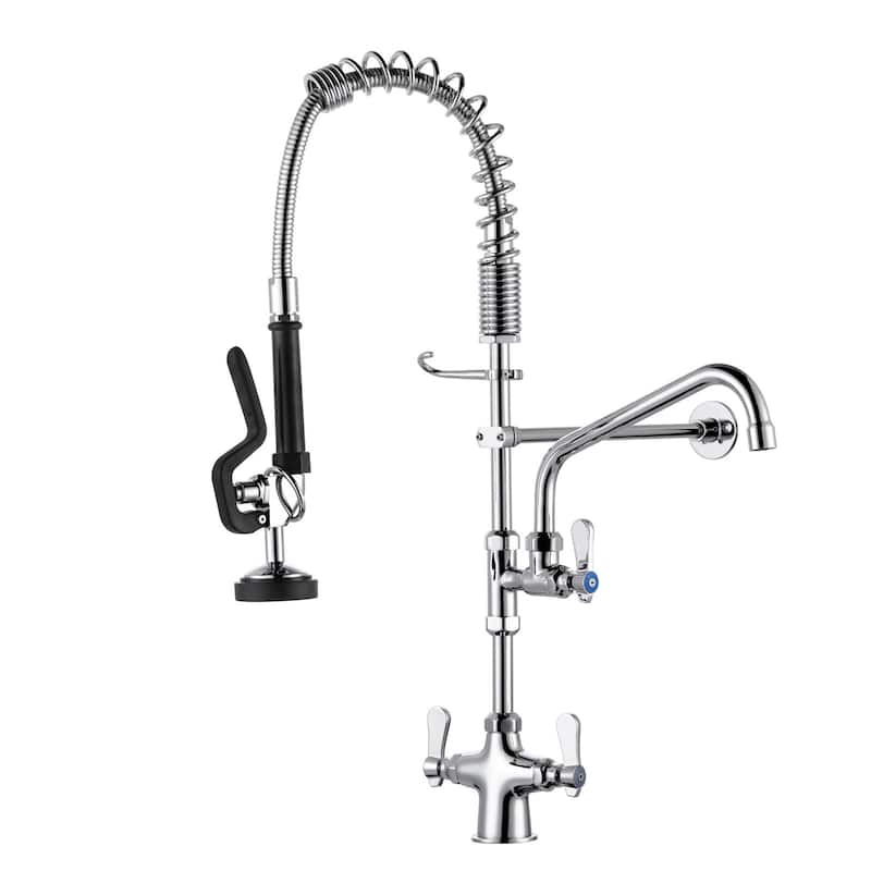 WOWOW Triple Handle Pull Down Kitchen Faucet with Pre Rinse Sprayer - Polished Chrome - 25" Desk Mount