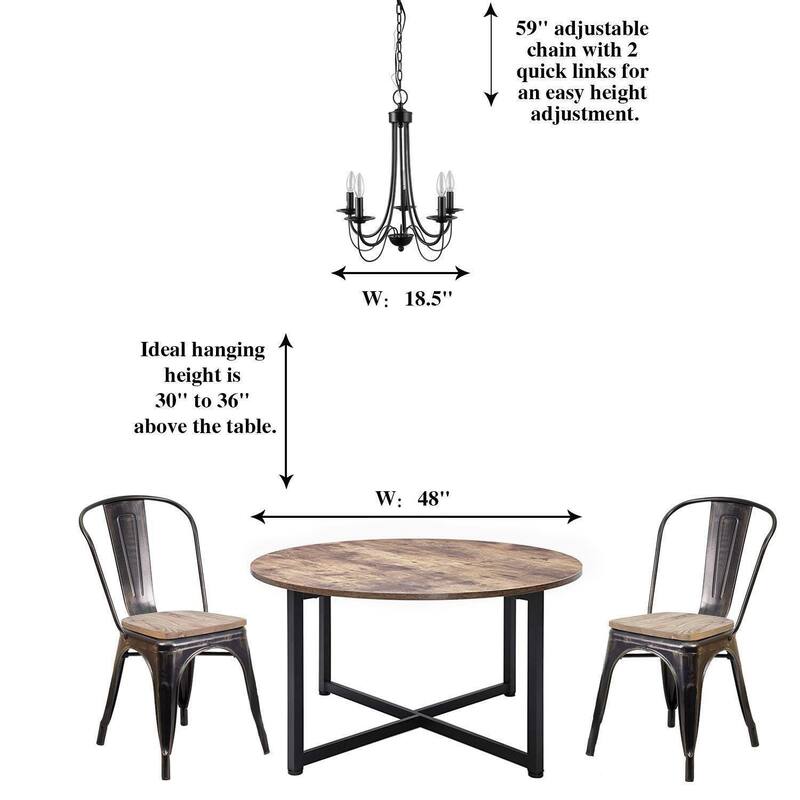 Modern Farmhouse 5-Light Black Chandelier Classic Wheel Lights for Dining Room