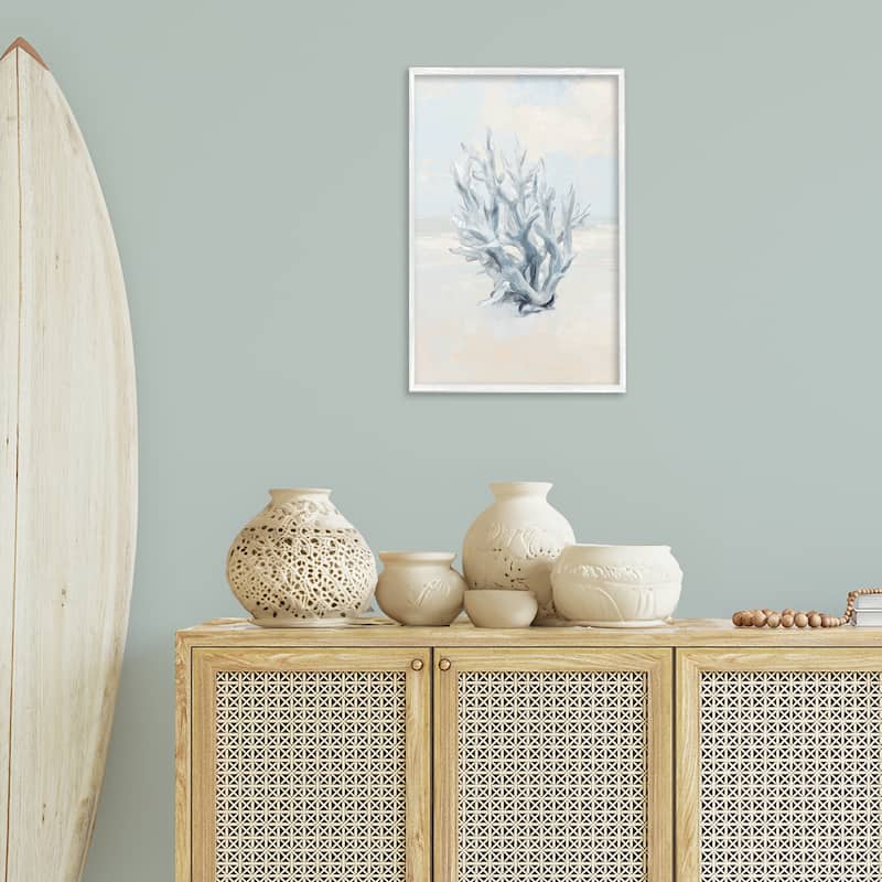 Stupell Soft Minimal Coral Branch Framed Giclee Art Design By Ramona Murdock