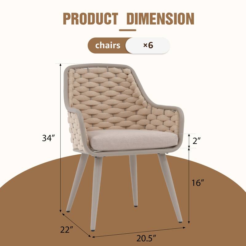 Outdoor Extendable Acacia Dining Set with 6 Rope-Back Chairs