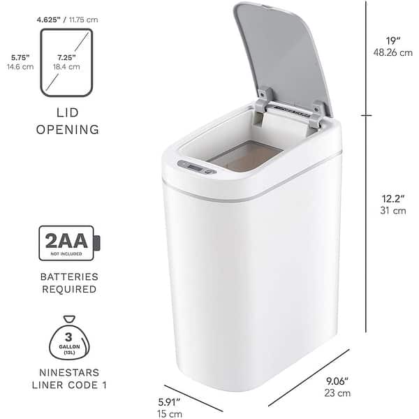 NINESTARS White Motion Sensor Trash Can Combo Set, 2 Pc. - 1.85 Gallons/ 7 Liters