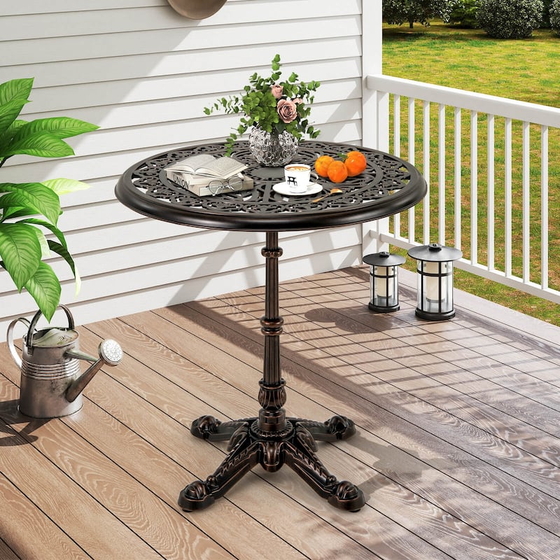 Costway 27” Round Cast Aluminum Patio Bistro Table with Hollow Top - Copper - See Details - Copper