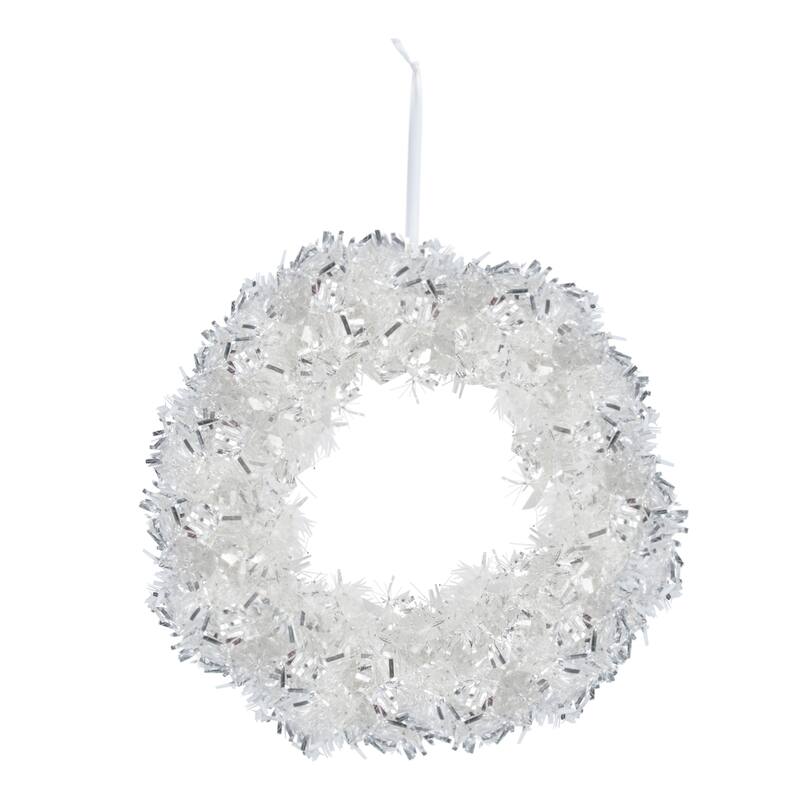 Silver Tinsel Christmas Wreath 18"D