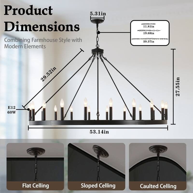 Large Round Classic Chandeliers Modern Farmhouse Chandelier Black Light Fixture