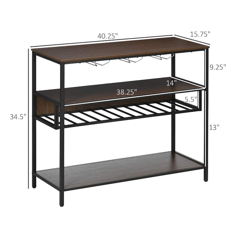 HOMCOM Industrial Wine Rack with 11-Bottles Holder, Free Standing Wine Shelf with Glass Holders, Dark Brown