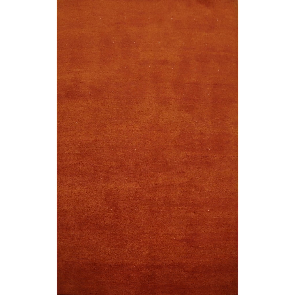Hand Knotted Oriental 100% Wool Carpet Modern Solid Oranges & Rust Gabbeh Area Rug - 8' 9'' X 6' 2''