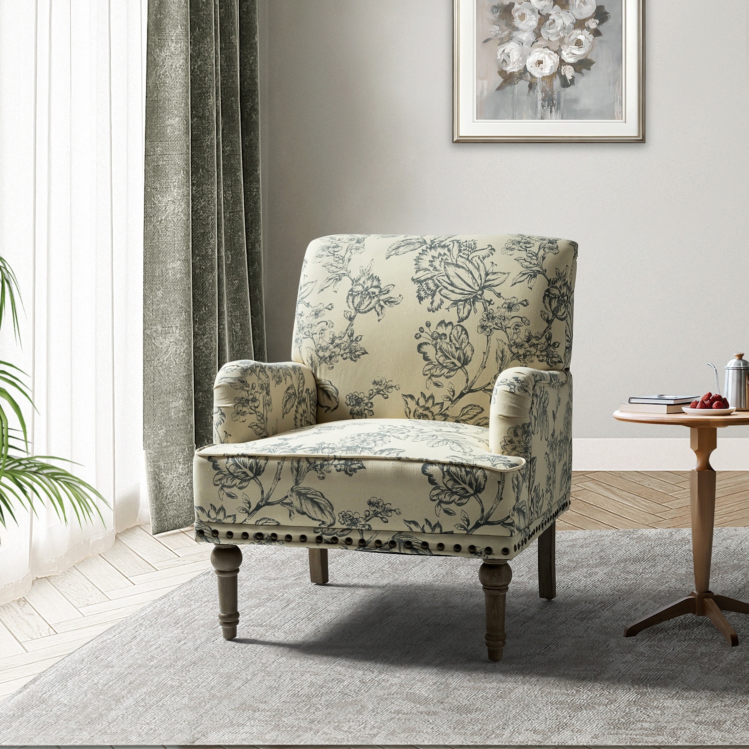 Geltrude Traditonal Floral Fabric Design Upholstered Accent