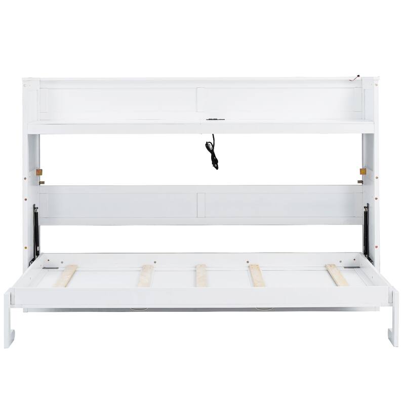 Twin XL Size Murphy Bed with Desk,LED Light and USB Charging Station,White