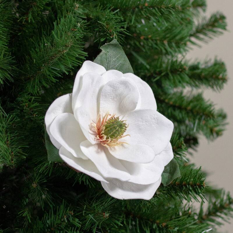 31" White and Green Artificial Magnolia Christmas Stem Decor - 31