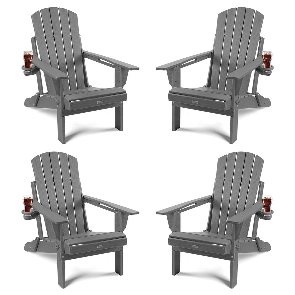 WINSOON All Weather HDPE Outdoor Folding Adirondack Chair With Cup Holder Set of 4