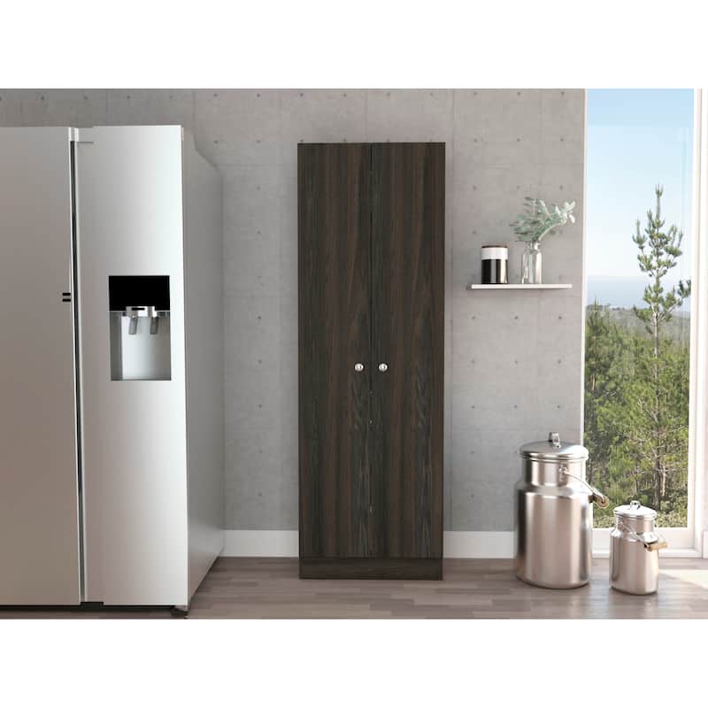 Multi-Storage Single-Door Pantry Cabinet with 5 Internal Shelves, Dark Brown - N/A