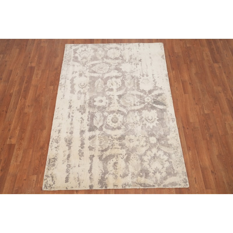 Hand Knotted Oriental Viscose Silk Carpet Modern Floral Multi-Colored Abstract Area Rug - 5' 11'' X 4' 0''