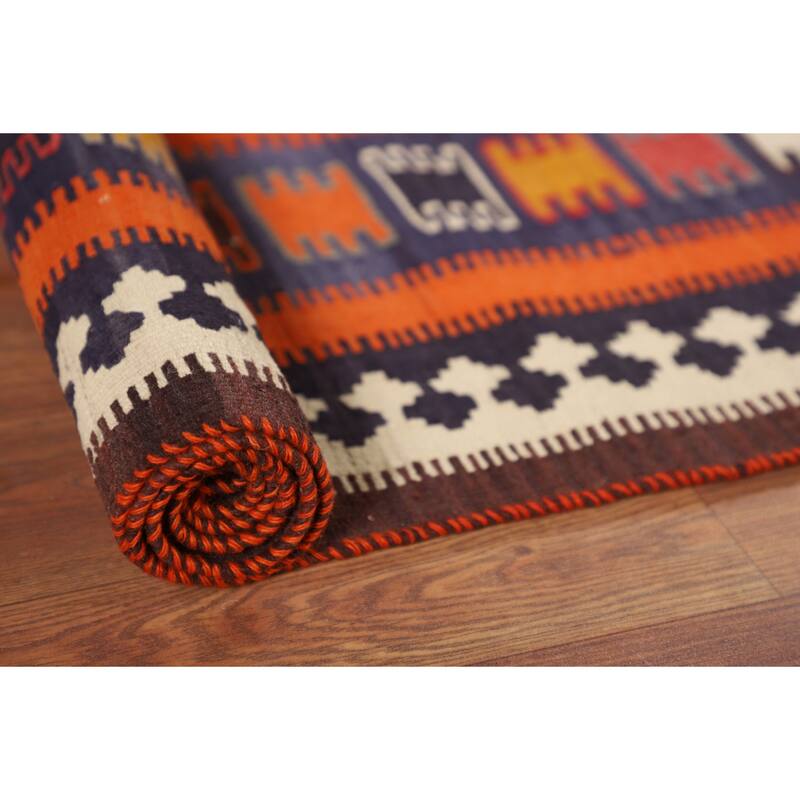 Orange Kilim Qashqai Persian Vintage Rug Hand-Woven Wool Carpet - 5'3"x 7'8"