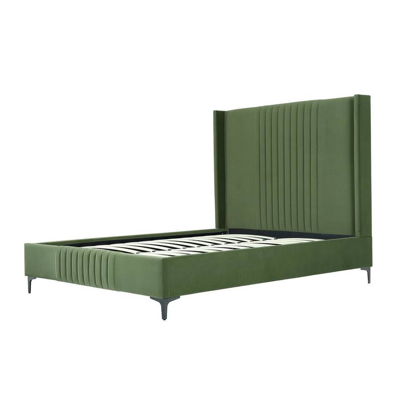 Manhattan Comfort Promenade Mid-Century Modern Velvet Upholstered Bed
