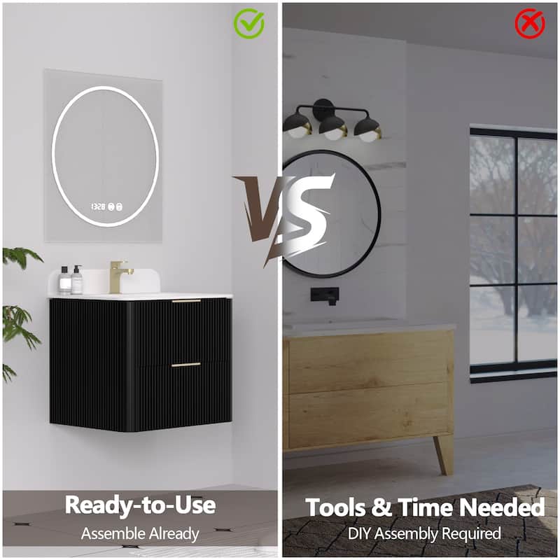 24" Floating Bathroom Vanity with Integrated countertop Rectangulare Sink Solid Wood - 24 inch