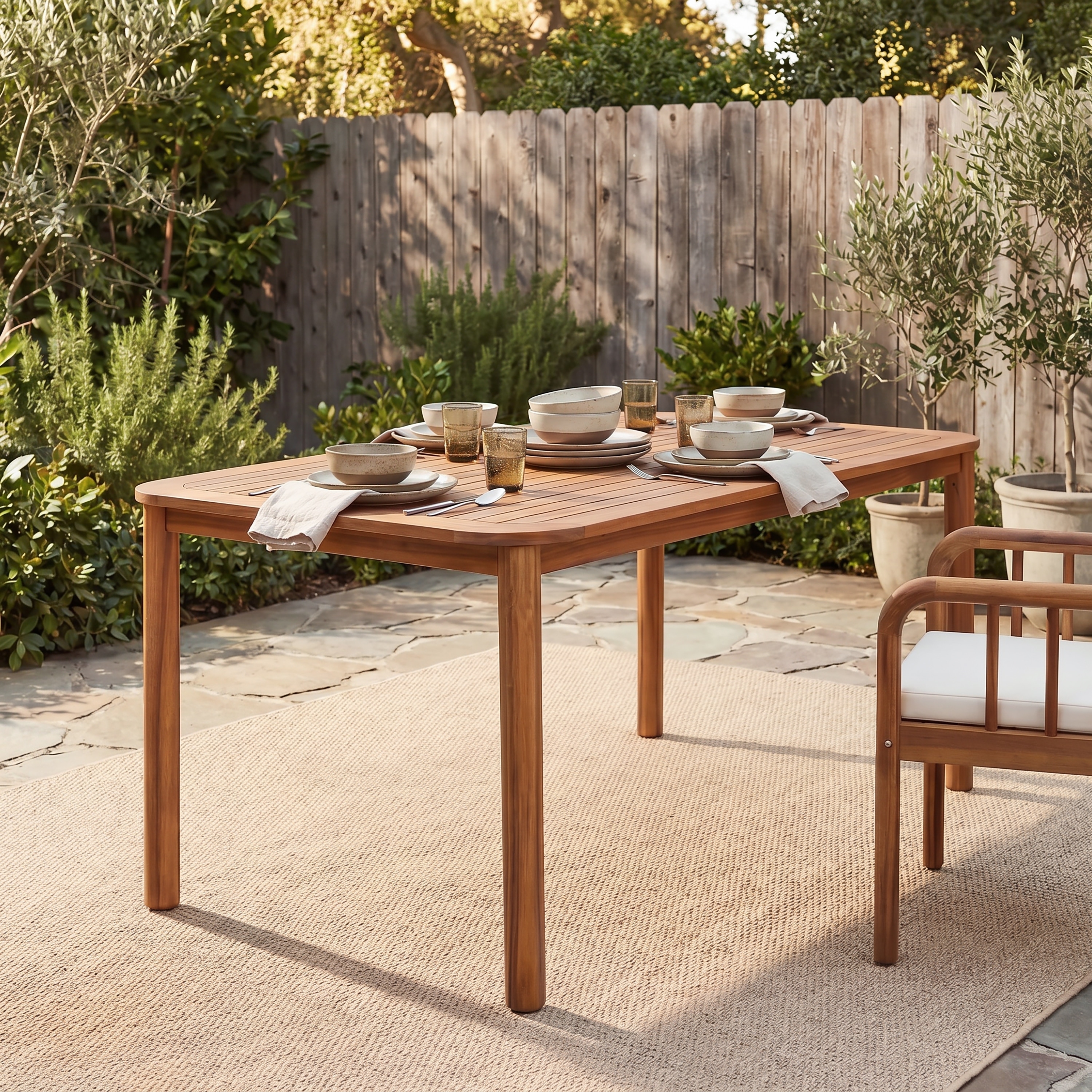 Christopher Knight Home - Modern Outdoor 66.25" Solid Acacia Wood Dining Table with Cylindrical Leg Design & Seats Up to 6