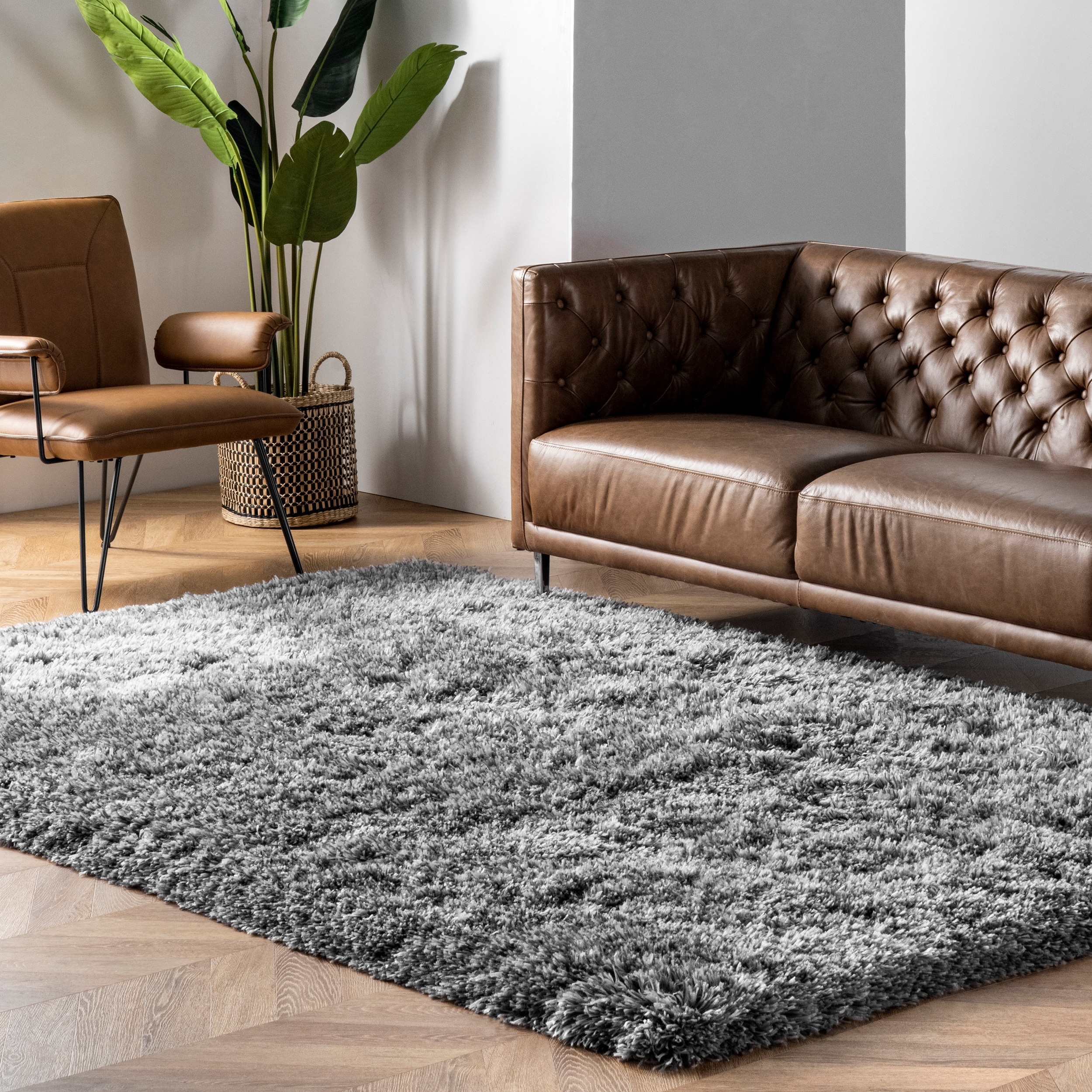 Modern Rug Loft Stunning Wool Grey Floor Cover Carpet Mat Shag Plush Pile Decor 
