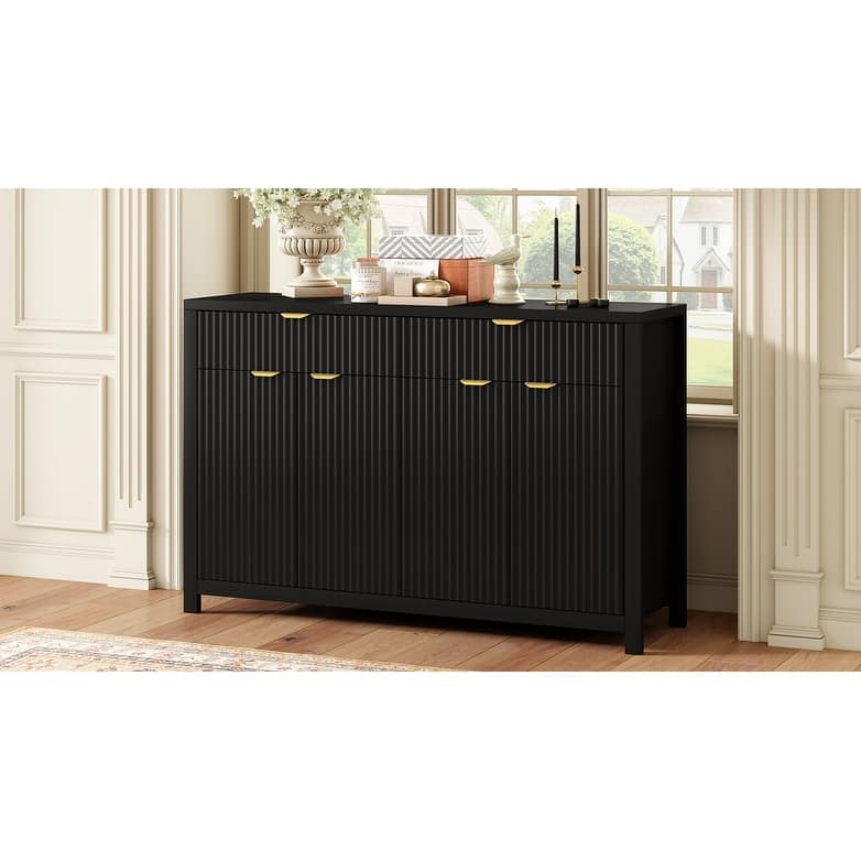 Roomfitters Modern Sideboard Cabinet, Wave Pattern Storage Buffet with Adjustable Shelves, Accent Console