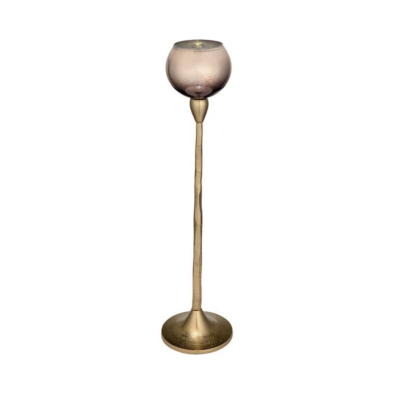 Glass Metal Stem Curved Globe Candle Holder