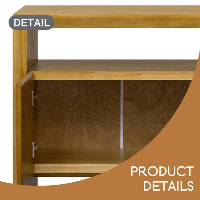 60" 4-Door Sideboard, Modern Minimalist Solid Wood Veneer Sideboard with Open Shelf, Natural Wood Grain