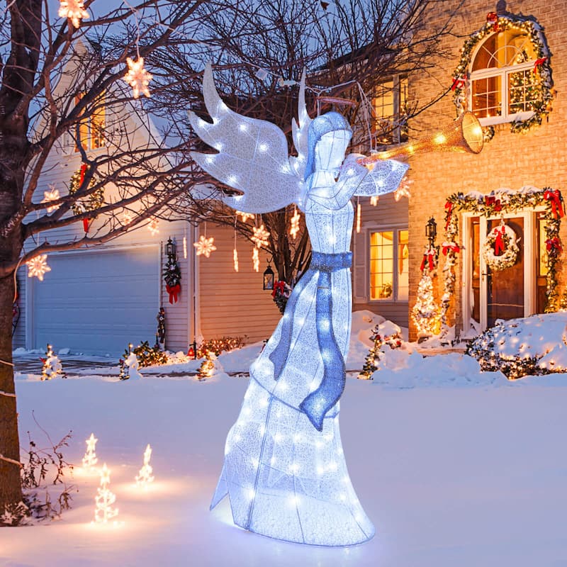 Christmas Angel w/ Trumpet Wings Lighted Winged Holiday Figure