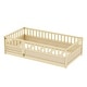 preview thumbnail 4 of 8, Natural Wood Twin Size Pine Wood Floor Bed with Full-length Guardrail