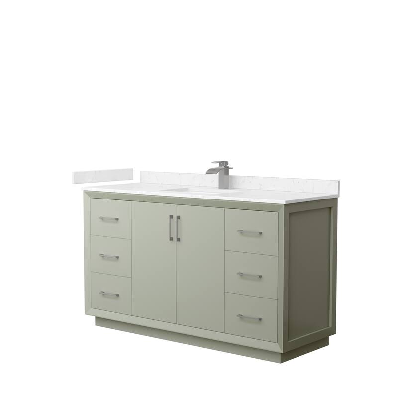 Strada 60-Inch Single Vanity Set, Cultured Marble Top - Light Green, Nickel Trim, Carrara Cult. Marble Top