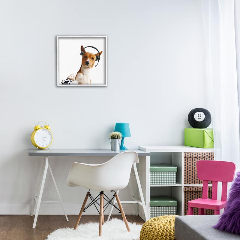 Stupell Gaming Dog with Headset Framed Giclee Art Design By CAD Designs