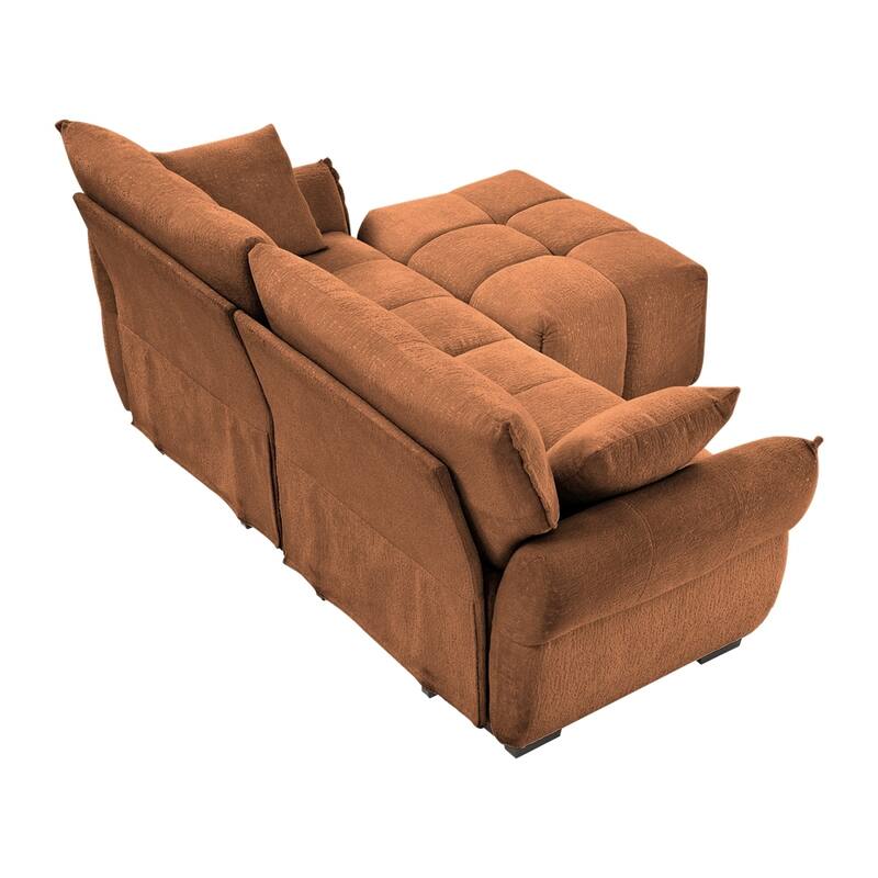 Modern Chenille Fabric 2-Seater Sofa with Ottoman