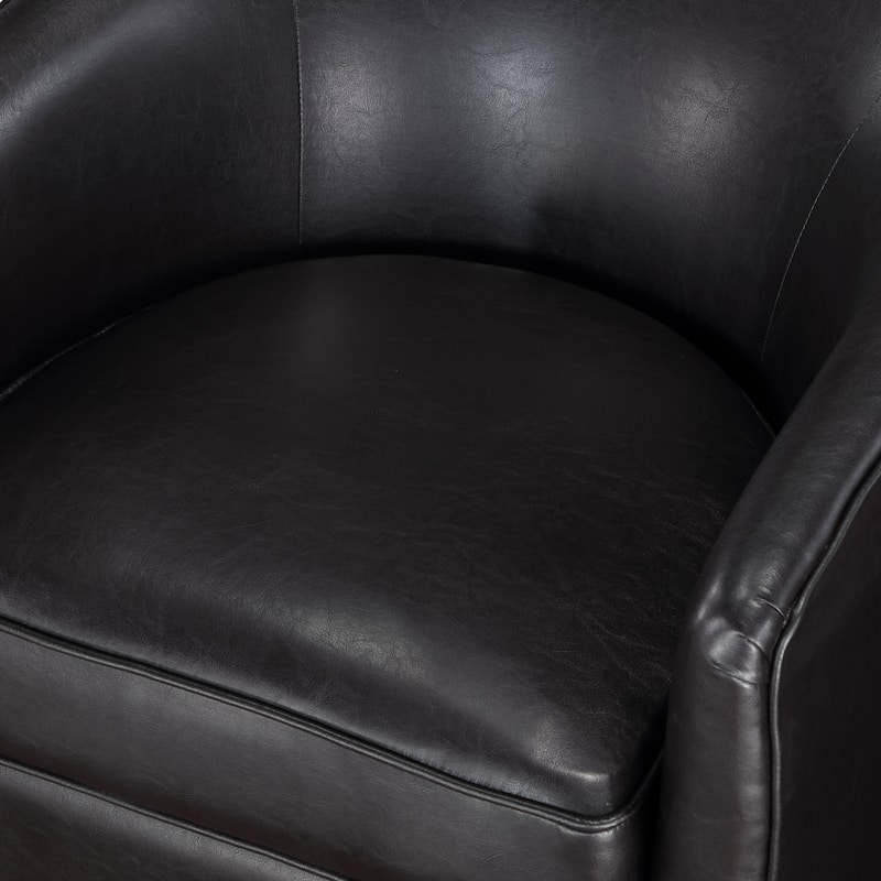 Ingram Faux Leather Wood Base Barrel Swivel Chair by Greyson Living