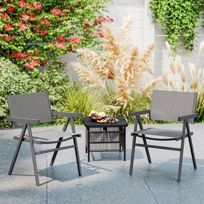 Gymax Patio Chairs Set of 2 w/Breathable Fabric Seat & Tilt Backrest