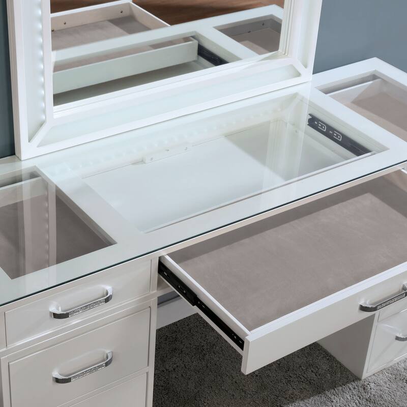Furniture of America Zehr Contemporary Solid Wood 6-Drawer 3-Piece Makeup Vanity Set